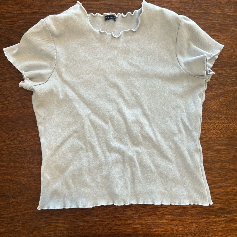 Brandy Melville Light Blue Lettuce-Edge Short Sleeve Baby Tee